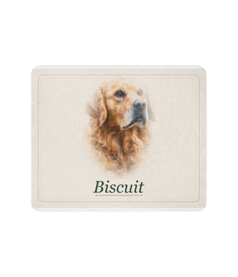 Golden retriever Heirloom portrait printed on a sherpa blanket mockup